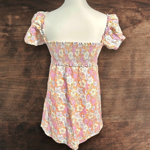 Aritzia Sunday Best Babydoll Floral Mini Dress | Pink Orange Ivory | Size S - Picture 2 of 7